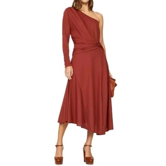 Tanya Taylor Dresses & Skirts - Tanya Taylor Off Shoulder “Wilona” Midi Dress Size 0 $595 Rust Brown valentines